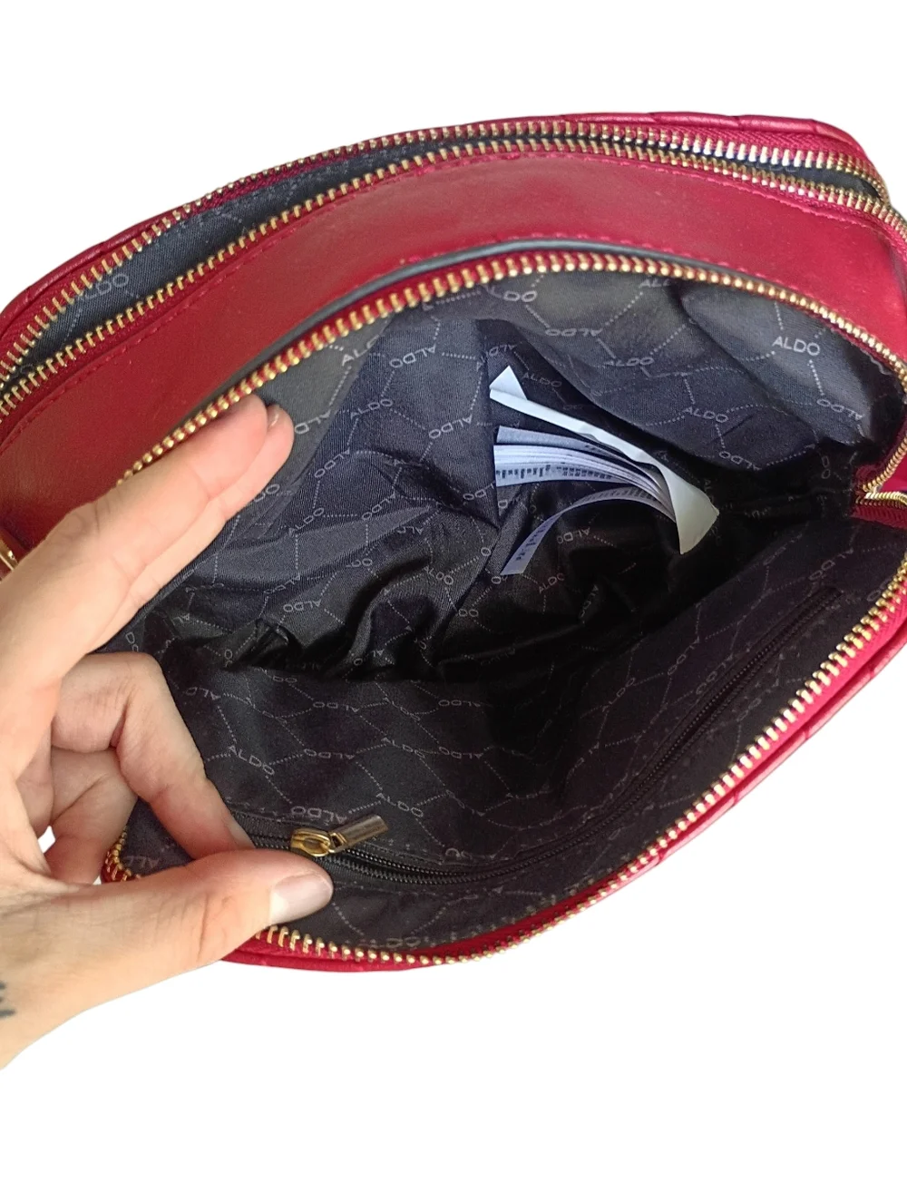 Aldo Red Quilted Double Zipper Crossbody Bag - Picture 7 of 9